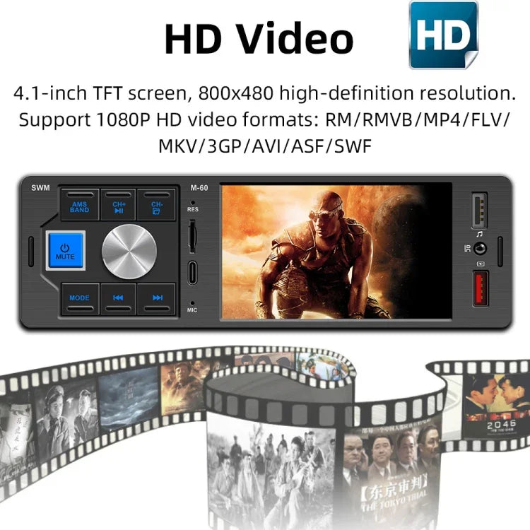 Đài radio ô tô màn hình cảm ứng 4.0 inch Bluetooth MP5 với điều khiển từ xa, FM60