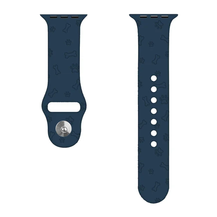 Dây đồng hồ silicone dập nổi họa tiết chân chó cho Apple Watch Series, 7 41mm / 6&SE&5&4 40mm / 3&2&1 38mm, 7 45mm / 6&SE&5&4 44mm / 3&2&1 42mm