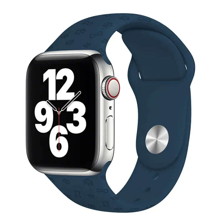 Dây đồng hồ silicone dập nổi họa tiết chân chó cho Apple Watch Series, 7 41mm / 6&SE&5&4 40mm / 3&2&1 38mm, 7 45mm / 6&SE&5&4 44mm / 3&2&1 42mm
