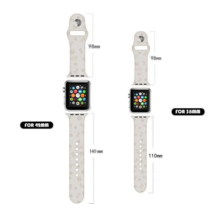 Dây đồng hồ silicone dập nổi họa tiết chân chó cho Apple Watch Series, 7 41mm / 6&SE&5&4 40mm / 3&2&1 38mm, 7 45mm / 6&SE&5&4 44mm / 3&2&1 42mm