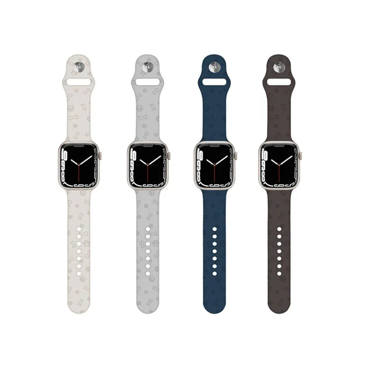 Dây đồng hồ silicone dập nổi họa tiết chân chó cho Apple Watch Series, 7 41mm / 6&SE&5&4 40mm / 3&2&1 38mm, 7 45mm / 6&SE&5&4 44mm / 3&2&1 42mm