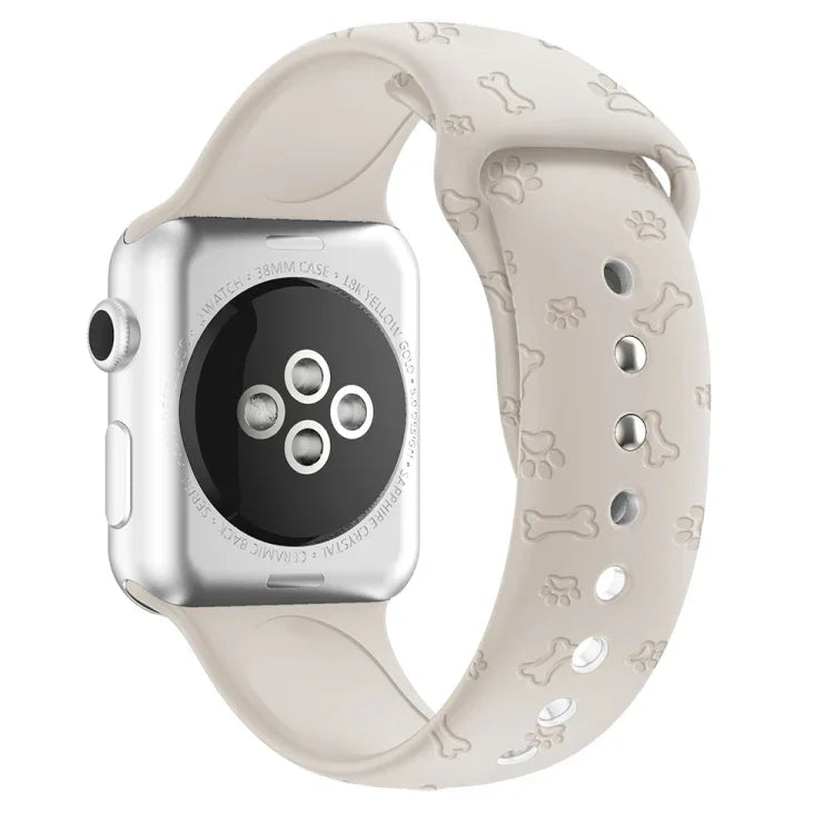 Dây đồng hồ silicone dập nổi họa tiết chân chó cho Apple Watch Series, 7 41mm / 6&SE&5&4 40mm / 3&2&1 38mm, 7 45mm / 6&SE&5&4 44mm / 3&2&1 42mm