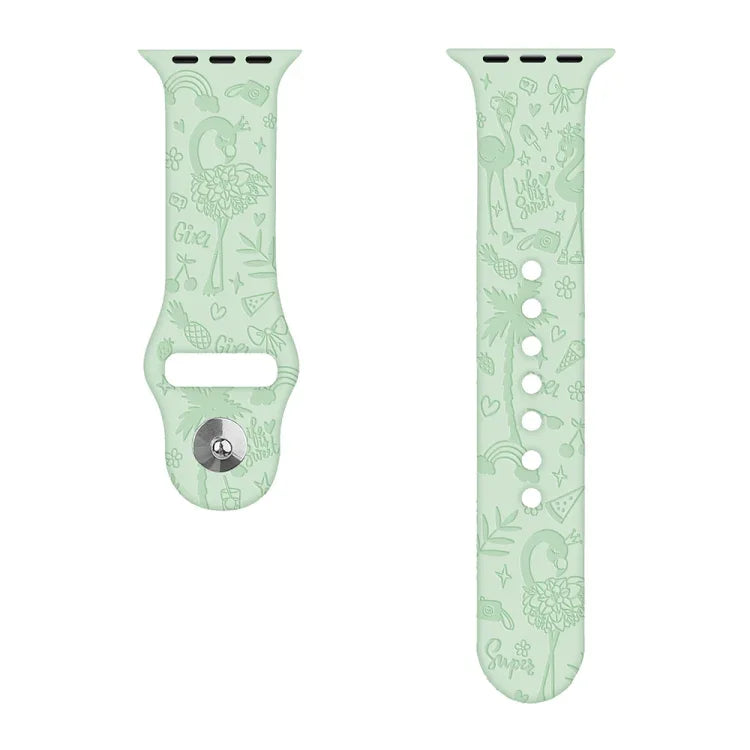 Dây đồng hồ silicone dập nổi họa tiết hồng hạc cho Apple Watch Series, 7 41mm / 6&SE&5&4 40mm / 3&2&1 38mm, 7 45mm / 6&SE&5&4 44mm / 3&2&1 42mm