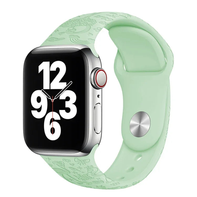 Dây đồng hồ silicone dập nổi họa tiết hồng hạc cho Apple Watch Series, 7 41mm / 6&SE&5&4 40mm / 3&2&1 38mm, 7 45mm / 6&SE&5&4 44mm / 3&2&1 42mm