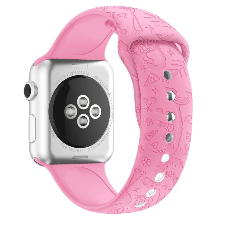 Dây đồng hồ silicone dập nổi họa tiết hồng hạc cho Apple Watch Series, 7 41mm / 6&SE&5&4 40mm / 3&2&1 38mm, 7 45mm / 6&SE&5&4 44mm / 3&2&1 42mm