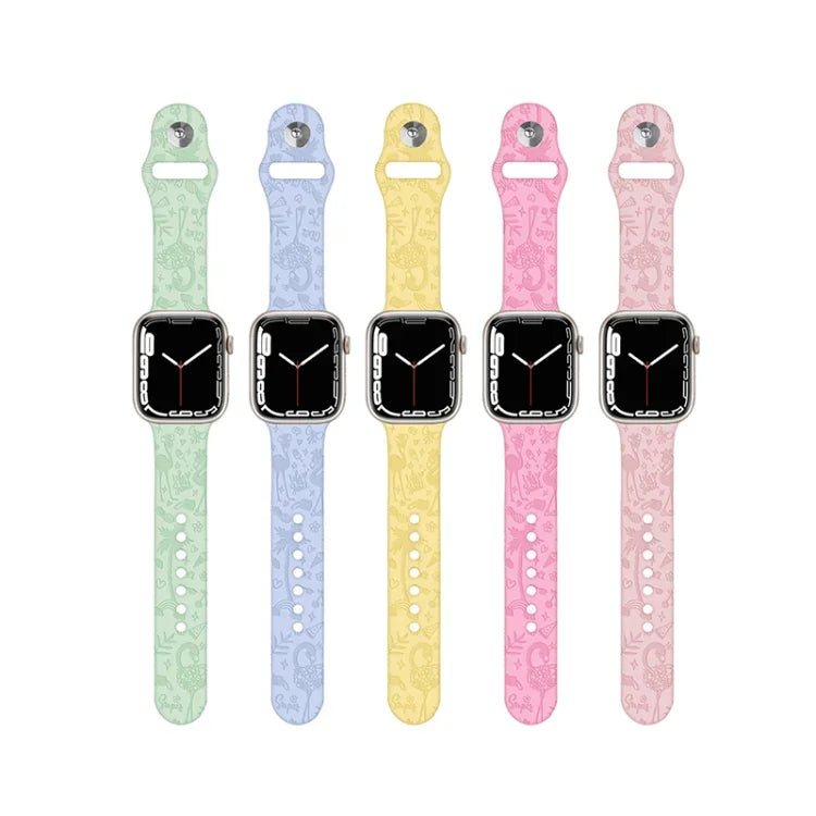 Dây đồng hồ silicone dập nổi họa tiết hồng hạc cho Apple Watch Series, 7 41mm / 6&SE&5&4 40mm / 3&2&1 38mm, 7 45mm / 6&SE&5&4 44mm / 3&2&1 42mm