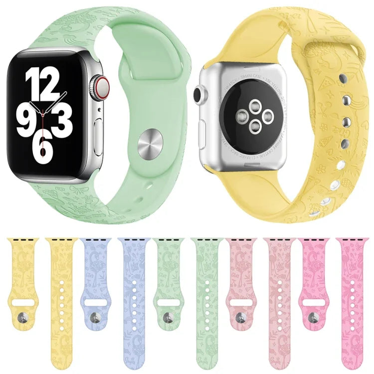 Dây đồng hồ silicone dập nổi họa tiết hồng hạc cho Apple Watch Series, 7 41mm / 6&SE&5&4 40mm / 3&2&1 38mm, 7 45mm / 6&SE&5&4 44mm / 3&2&1 42mm