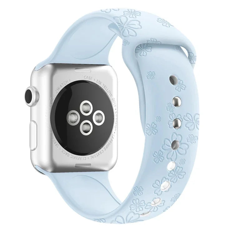 Dây đồng hồ silicone dập nổi họa tiết cỏ bốn lá cho Apple Watch Series, 7 45mm / 6&SE&5&4 44mm / 3&2&1 42mm, 7 41mm / 6&SE&5&4 40mm / 3&2&1 38mm