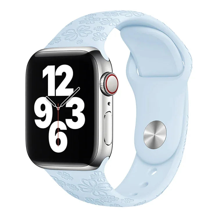 Dây đồng hồ silicone dập nổi họa tiết cỏ bốn lá cho Apple Watch Series, 7 45mm / 6&SE&5&4 44mm / 3&2&1 42mm, 7 41mm / 6&SE&5&4 40mm / 3&2&1 38mm