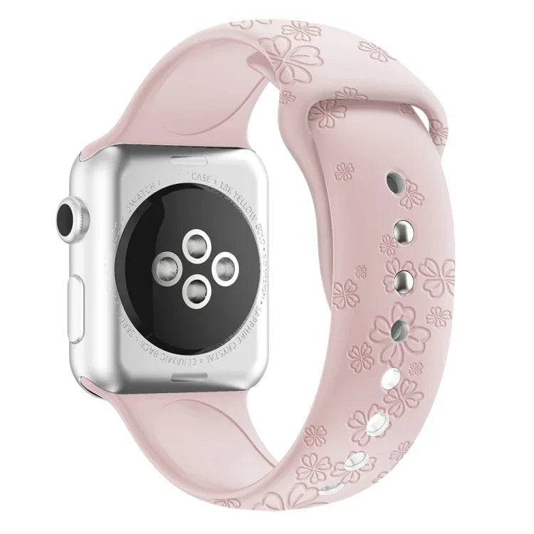 Dây đồng hồ silicone dập nổi họa tiết cỏ bốn lá cho Apple Watch Series, 7 45mm / 6&SE&5&4 44mm / 3&2&1 42mm, 7 41mm / 6&SE&5&4 40mm / 3&2&1 38mm