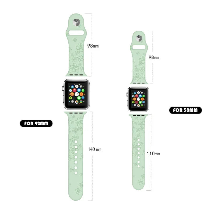 Dây đồng hồ silicone dập nổi họa tiết cỏ bốn lá cho Apple Watch Series, 7 45mm / 6&SE&5&4 44mm / 3&2&1 42mm, 7 41mm / 6&SE&5&4 40mm / 3&2&1 38mm