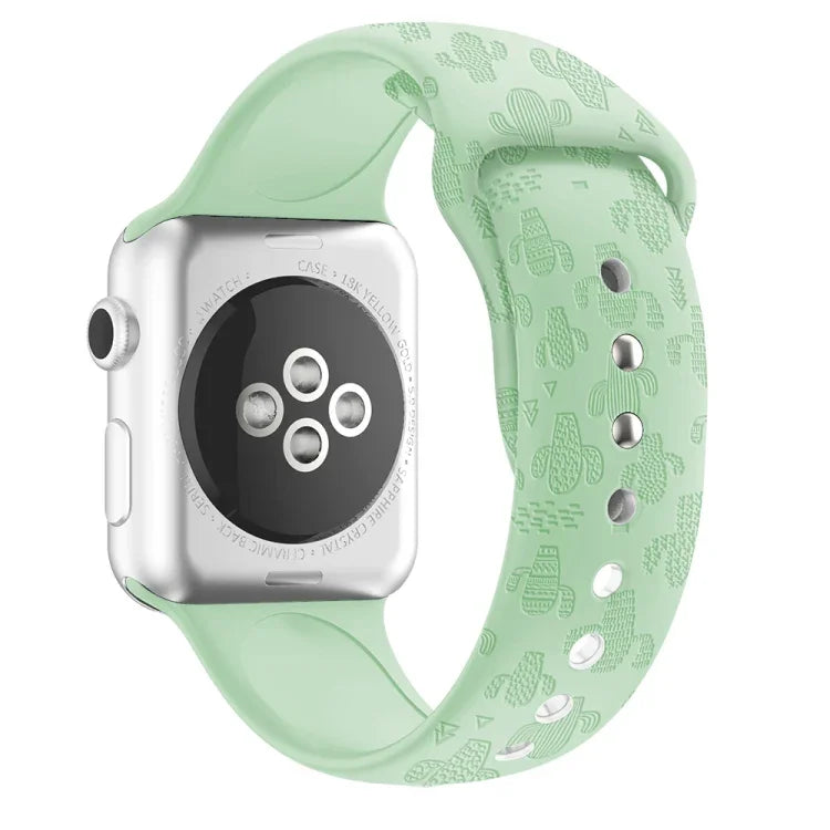 Dây đồng hồ silicone dập nổi họa tiết xương rồng cho Apple Watch Series, 7 41mm / 6&SE&5&4 40mm / 3&2&1 38mm, 7 45mm / 6&SE&5&4 44mm / 3&2&1 42mm