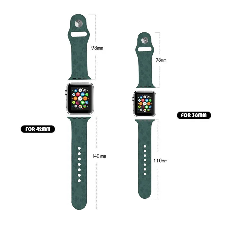 Dây đồng hồ silicone dập nổi họa tiết xương rồng cho Apple Watch Series, 7 41mm / 6&SE&5&4 40mm / 3&2&1 38mm, 7 45mm / 6&SE&5&4 44mm / 3&2&1 42mm