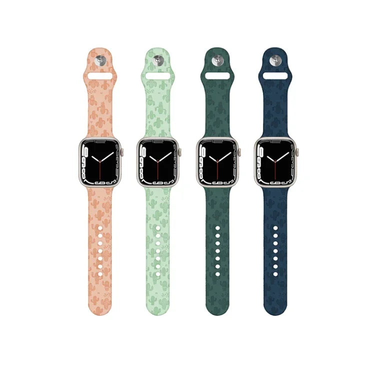 Dây đồng hồ silicone dập nổi họa tiết xương rồng cho Apple Watch Series, 7 41mm / 6&SE&5&4 40mm / 3&2&1 38mm, 7 45mm / 6&SE&5&4 44mm / 3&2&1 42mm