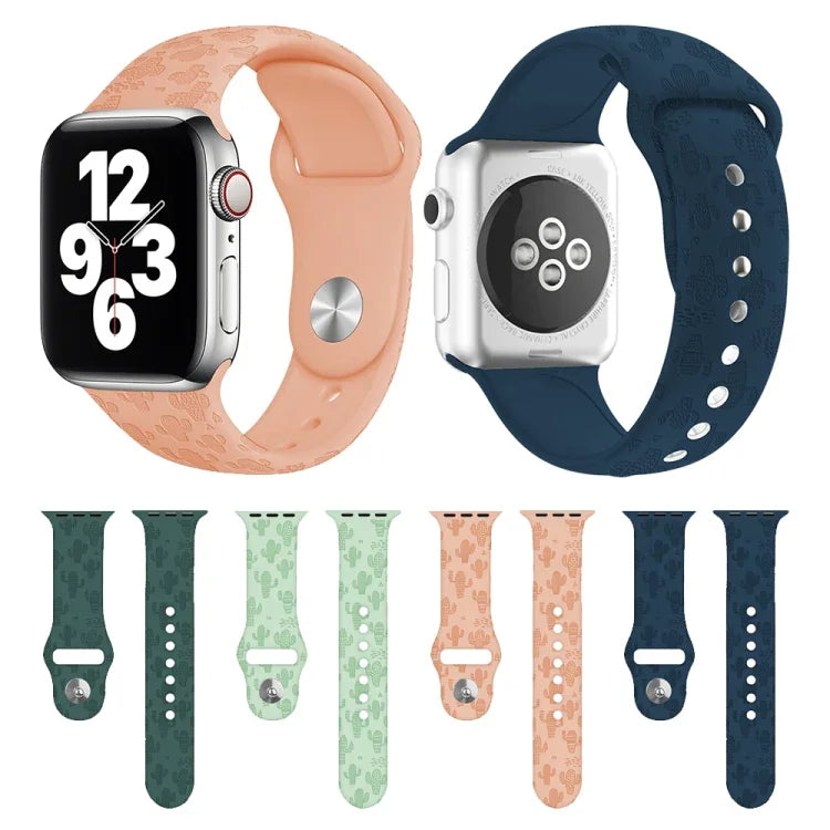 Dây đồng hồ silicone dập nổi họa tiết xương rồng cho Apple Watch Series, 7 41mm / 6&SE&5&4 40mm / 3&2&1 38mm, 7 45mm / 6&SE&5&4 44mm / 3&2&1 42mm