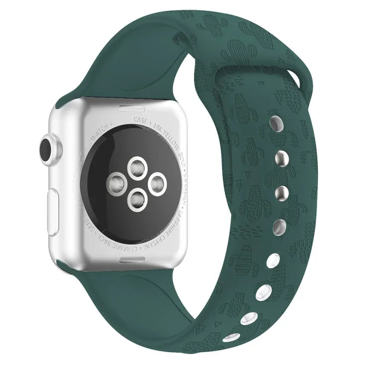 Dây đồng hồ silicone dập nổi họa tiết xương rồng cho Apple Watch Series, 7 41mm / 6&SE&5&4 40mm / 3&2&1 38mm, 7 45mm / 6&SE&5&4 44mm / 3&2&1 42mm