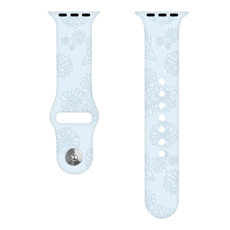 Dây đồng hồ silicone dập nổi họa tiết hoa hướng dương cho Apple Watch Series, 7 41mm / 6&SE&5&4 40mm / 3&2&1 38mm, 7 45mm / 6&SE&5&4 44mm / 3&2&1 42mm