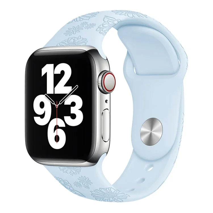 Dây đồng hồ silicone dập nổi họa tiết hoa hướng dương cho Apple Watch Series, 7 41mm / 6&SE&5&4 40mm / 3&2&1 38mm, 7 45mm / 6&SE&5&4 44mm / 3&2&1 42mm