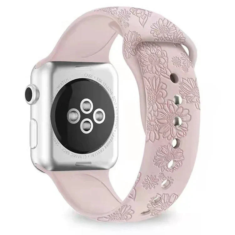 Dây đồng hồ silicone dập nổi họa tiết hoa hướng dương cho Apple Watch Series, 7 41mm / 6&SE&5&4 40mm / 3&2&1 38mm, 7 45mm / 6&SE&5&4 44mm / 3&2&1 42mm
