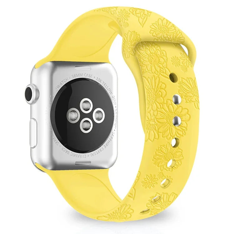 Dây đồng hồ silicone dập nổi họa tiết hoa hướng dương cho Apple Watch Series, 7 41mm / 6&SE&5&4 40mm / 3&2&1 38mm, 7 45mm / 6&SE&5&4 44mm / 3&2&1 42mm