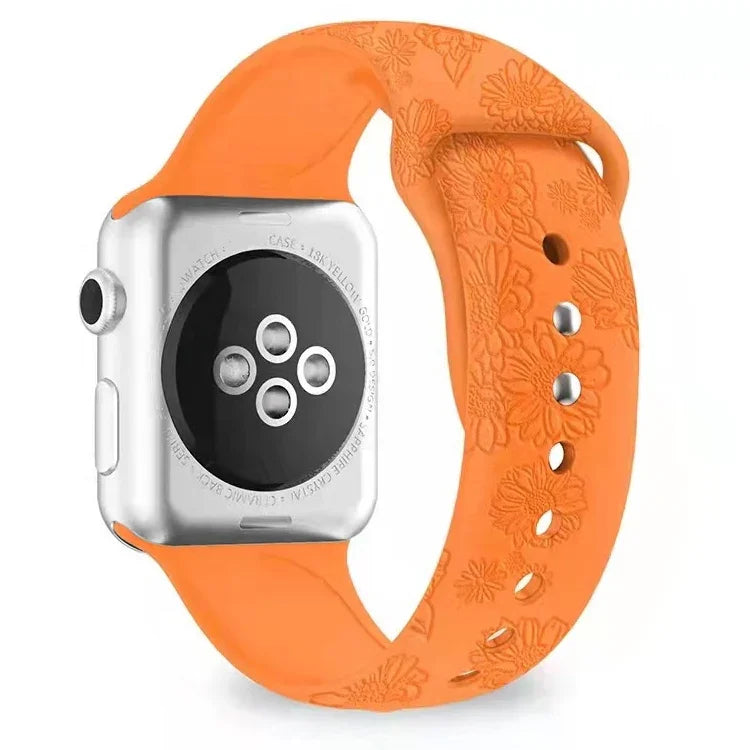 Dây đồng hồ silicone dập nổi họa tiết hoa hướng dương cho Apple Watch Series, 7 41mm / 6&SE&5&4 40mm / 3&2&1 38mm, 7 45mm / 6&SE&5&4 44mm / 3&2&1 42mm