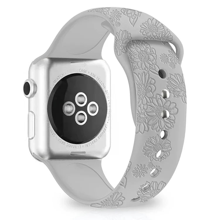 Dây đồng hồ silicone dập nổi họa tiết hoa hướng dương cho Apple Watch Series, 7 41mm / 6&SE&5&4 40mm / 3&2&1 38mm, 7 45mm / 6&SE&5&4 44mm / 3&2&1 42mm