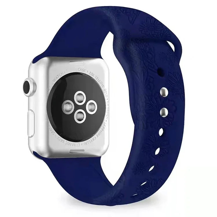 Dây đồng hồ silicone dập nổi họa tiết hoa hướng dương cho Apple Watch Series, 7 41mm / 6&SE&5&4 40mm / 3&2&1 38mm, 7 45mm / 6&SE&5&4 44mm / 3&2&1 42mm