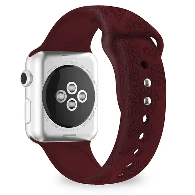 Dây đồng hồ silicone dập nổi họa tiết hoa hướng dương cho Apple Watch Series, 7 41mm / 6&SE&5&4 40mm / 3&2&1 38mm, 7 45mm / 6&SE&5&4 44mm / 3&2&1 42mm