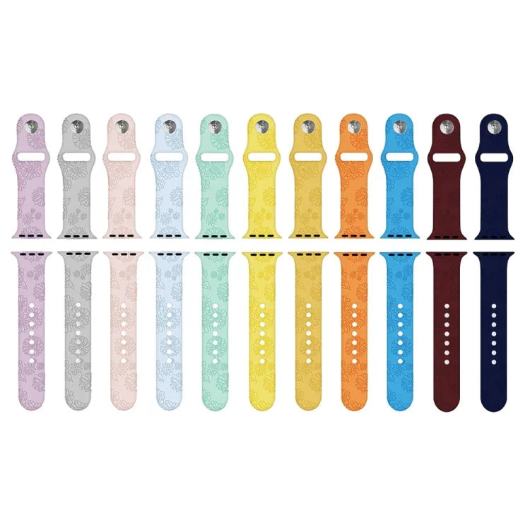 Dây đồng hồ silicone dập nổi họa tiết hoa hướng dương cho Apple Watch Series, 7 41mm / 6&SE&5&4 40mm / 3&2&1 38mm, 7 45mm / 6&SE&5&4 44mm / 3&2&1 42mm