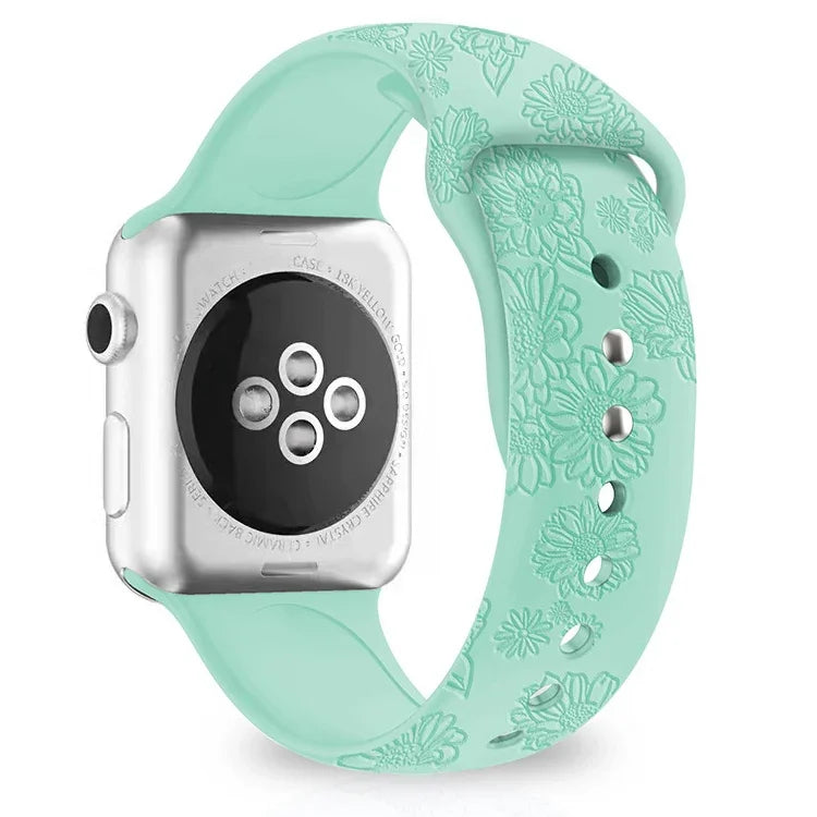 Dây đồng hồ silicone dập nổi họa tiết hoa hướng dương cho Apple Watch Series, 7 41mm / 6&SE&5&4 40mm / 3&2&1 38mm, 7 45mm / 6&SE&5&4 44mm / 3&2&1 42mm