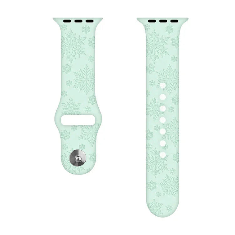 Dây đồng hồ silicone dập nổi họa tiết bông tuyết cho Apple Watch Series, 7 41mm / 6&SE&5&4 40mm / 3&2&1 38mm, 7 45mm / 6&SE&5&4 44mm / 3&2&1 42mm