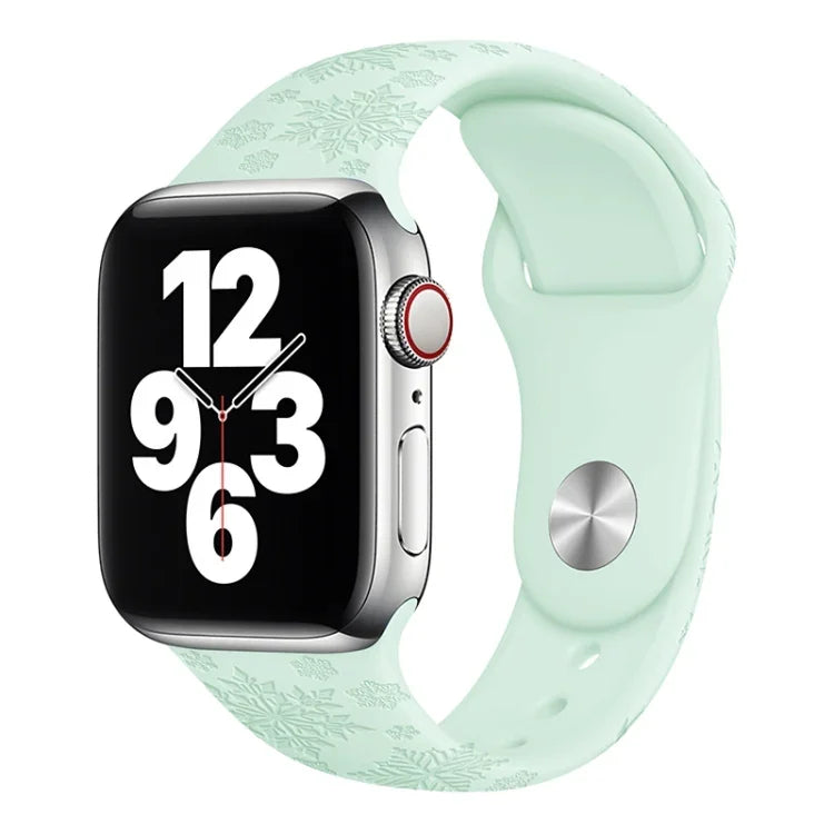 Dây đồng hồ silicone dập nổi họa tiết bông tuyết cho Apple Watch Series, 7 41mm / 6&SE&5&4 40mm / 3&2&1 38mm, 7 45mm / 6&SE&5&4 44mm / 3&2&1 42mm
