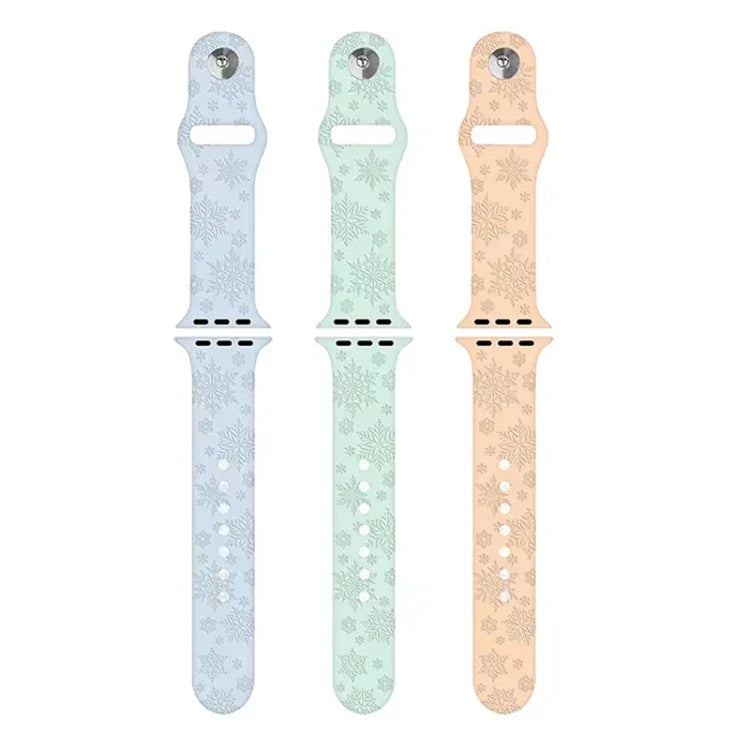 Dây đồng hồ silicone dập nổi họa tiết bông tuyết cho Apple Watch Series, 7 41mm / 6&SE&5&4 40mm / 3&2&1 38mm, 7 45mm / 6&SE&5&4 44mm / 3&2&1 42mm