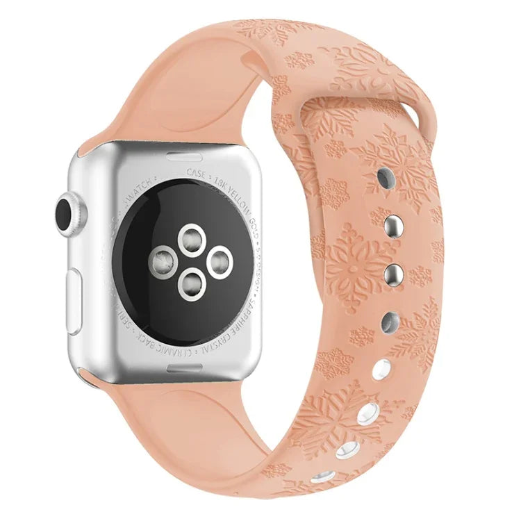 Dây đồng hồ silicone dập nổi họa tiết bông tuyết cho Apple Watch Series, 7 41mm / 6&SE&5&4 40mm / 3&2&1 38mm, 7 45mm / 6&SE&5&4 44mm / 3&2&1 42mm