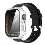 Ốp đồng hồ PC kim cương + kính cường lực cho Apple Watch Series, 7 41mm, 7 45mm
