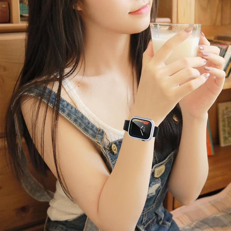 Ốp đồng hồ PC kim cương + kính cường lực cho Apple Watch Series, 7 41mm, 7 45mm