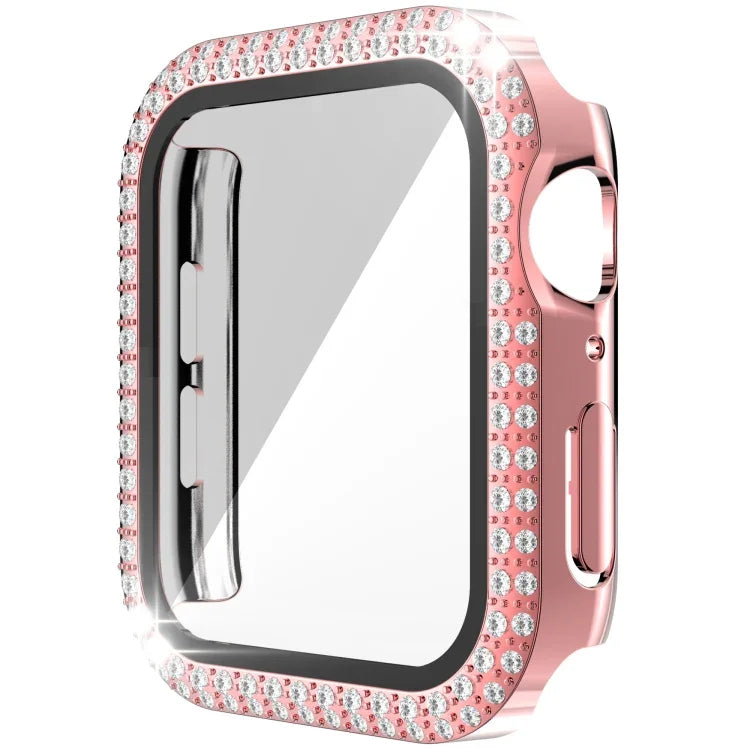 Ốp đồng hồ PC kim cương hai hàng + kính cường lực cho Apple Watch Series, 6&SE&5&4 40mm, 6&SE&5&4 44mm, 6&SE&5&4 40mm / 3&2&1 38mm