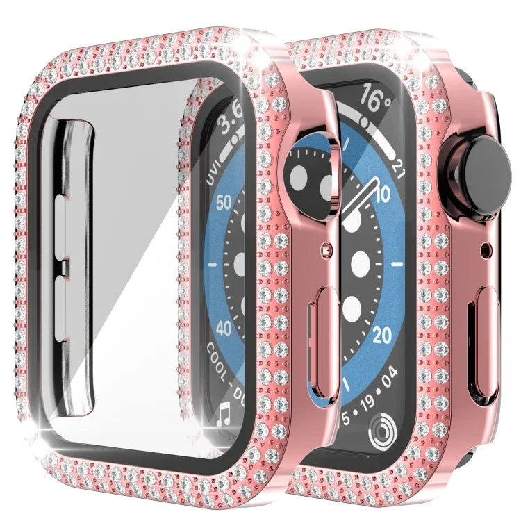 Ốp đồng hồ PC kim cương hai hàng + kính cường lực cho Apple Watch Series, 6&SE&5&4 40mm, 6&SE&5&4 44mm, 6&SE&5&4 40mm / 3&2&1 38mm