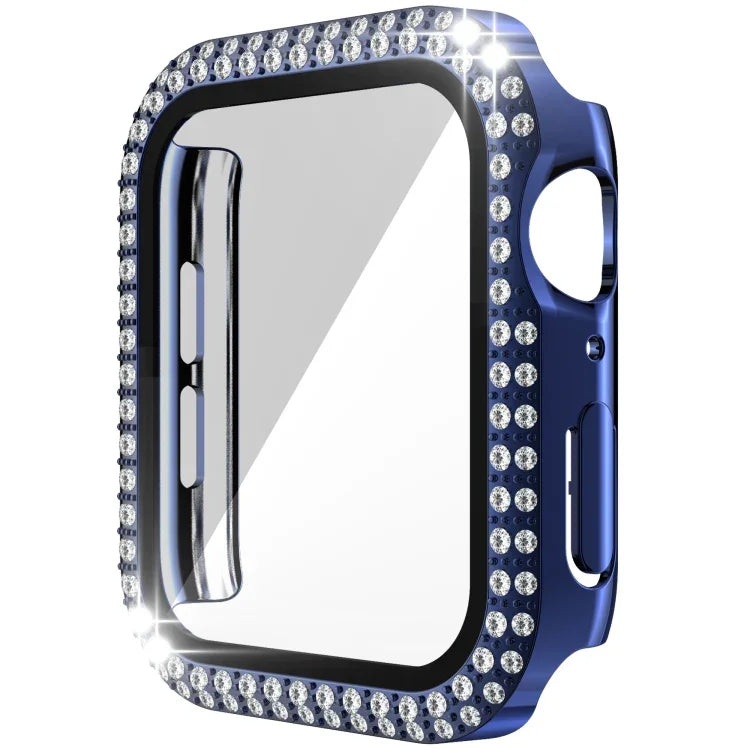 Ốp đồng hồ PC kim cương hai hàng + kính cường lực cho Apple Watch Series, 6&SE&5&4 40mm, 6&SE&5&4 44mm, 6&SE&5&4 40mm / 3&2&1 38mm