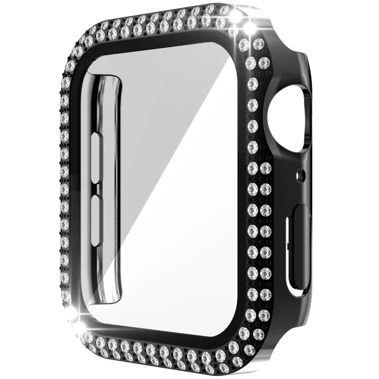 Ốp đồng hồ PC kim cương hai hàng + kính cường lực cho Apple Watch Series, 6&SE&5&4 40mm, 6&SE&5&4 44mm, 6&SE&5&4 40mm / 3&2&1 38mm