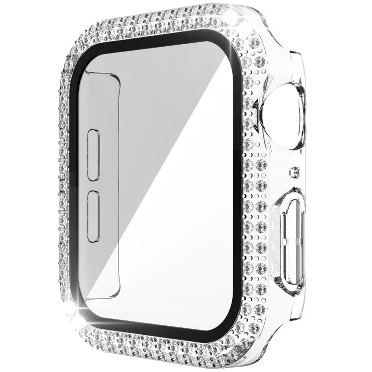 Ốp đồng hồ PC kim cương hai hàng + kính cường lực cho Apple Watch Series, 6&SE&5&4 40mm, 6&SE&5&4 44mm, 6&SE&5&4 40mm / 3&2&1 38mm
