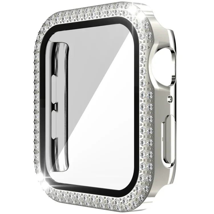 Ốp đồng hồ PC kim cương hai hàng + kính cường lực cho Apple Watch Series, 6&SE&5&4 40mm, 6&SE&5&4 44mm, 6&SE&5&4 40mm / 3&2&1 38mm