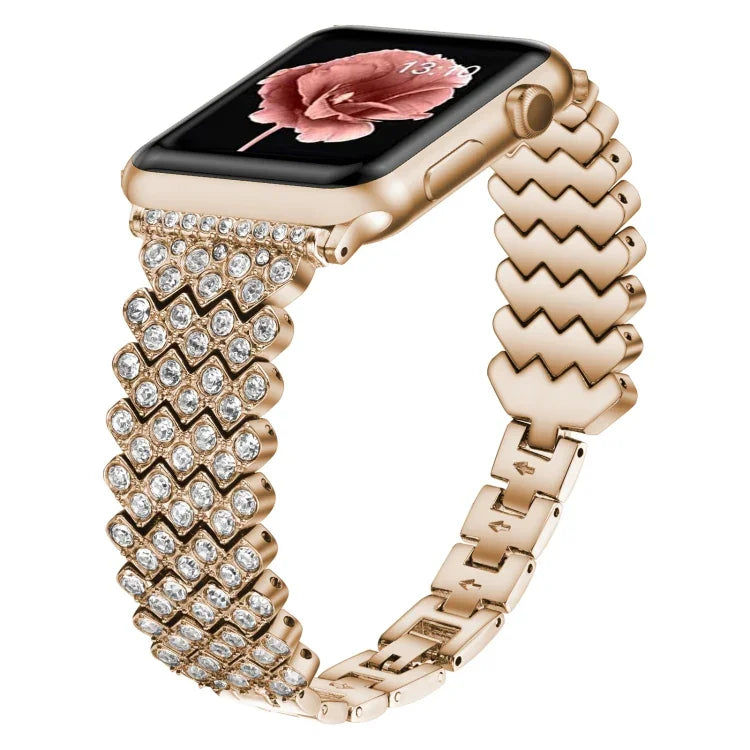 Dây đồng hồ kim loại kim cương hình trái tim cho Apple Watch Series, 7 41mm / 6&SE&5&4 40mm / 3&2&1 38mm, 7 45mm / 6&SE&5&4 44mm / 3&2&1 42mm