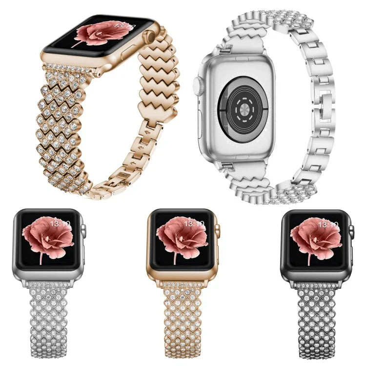 Dây đồng hồ kim loại kim cương hình trái tim cho Apple Watch Series, 7 41mm / 6&SE&5&4 40mm / 3&2&1 38mm, 7 45mm / 6&SE&5&4 44mm / 3&2&1 42mm
