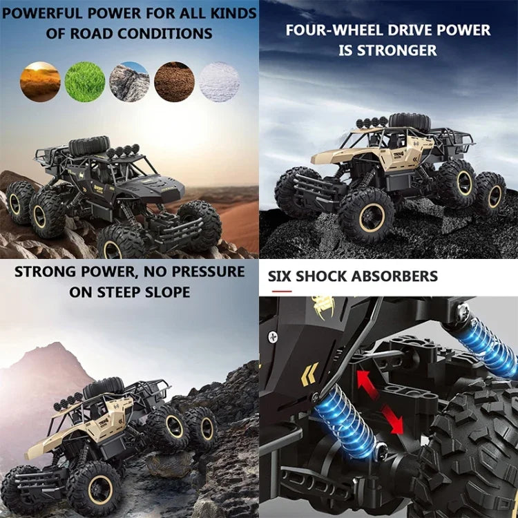Xe RC 4WD bánh hợp kim lớn sáu bánh, (Đen), (Vàng)