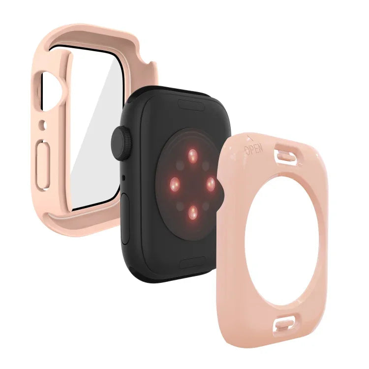 Vỏ đồng hồ chống nước PC + kính cường lực có nắp dưới cho Apple Watch Series 9 / 8 / 7 45mm, 9 / 8 / 7 41mm, 9 / 8 / 7 45mm