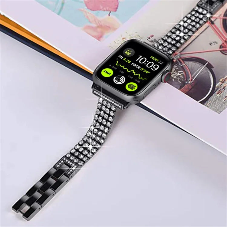 Dây đồng hồ kim loại đính kim cương bốn hàng cho Apple Watch Series, 7 41mm / 6&SE&5&4 40mm / 3&2&1 38mm, 7 45mm / 6&SE&5&4 44mm / 3&2&1 42mm