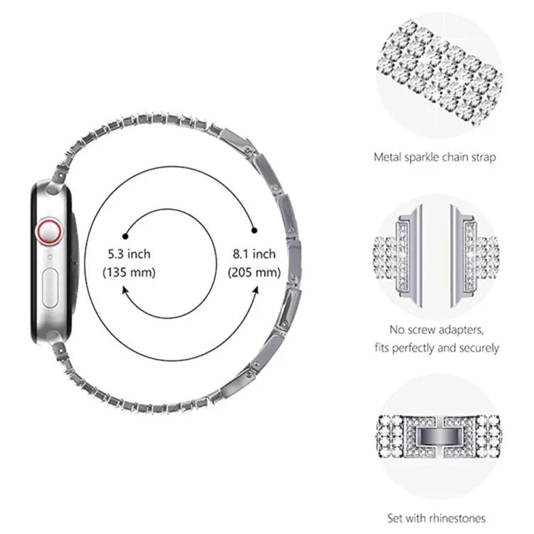 Dây đồng hồ kim loại đính kim cương bốn hàng cho Apple Watch Series, 7 41mm / 6&SE&5&4 40mm / 3&2&1 38mm, 7 45mm / 6&SE&5&4 44mm / 3&2&1 42mm