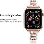 Dây đồng hồ kim loại đính kim cương bốn hàng cho Apple Watch Series, 7 41mm / 6&SE&5&4 40mm / 3&2&1 38mm, 7 45mm / 6&SE&5&4 44mm / 3&2&1 42mm
