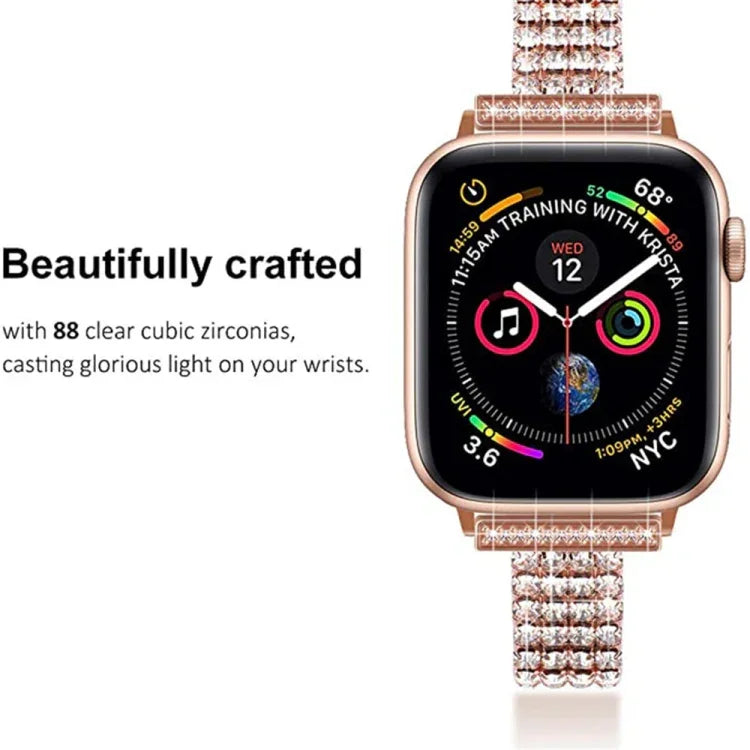 Dây đồng hồ kim loại đính kim cương bốn hàng cho Apple Watch Series, 7 41mm / 6&SE&5&4 40mm / 3&2&1 38mm, 7 45mm / 6&SE&5&4 44mm / 3&2&1 42mm